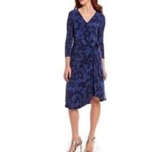 NWT Halston Blue Eucalyptus Floral Wrap Dress M